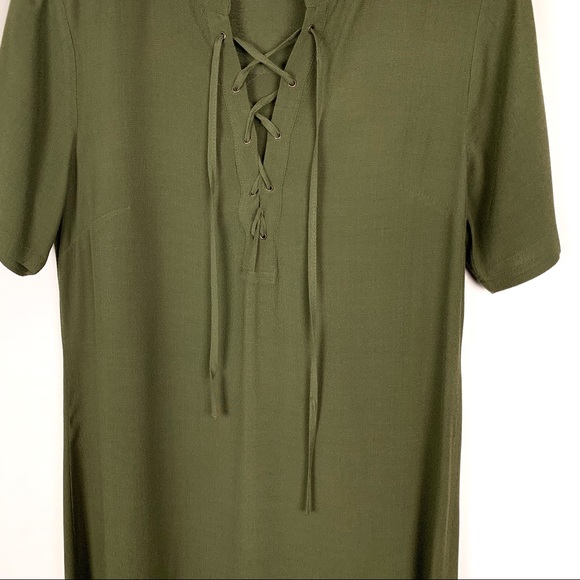 Madewell | Olive Green Novella Lace Up Shirt Dress - Picture 4 of 7